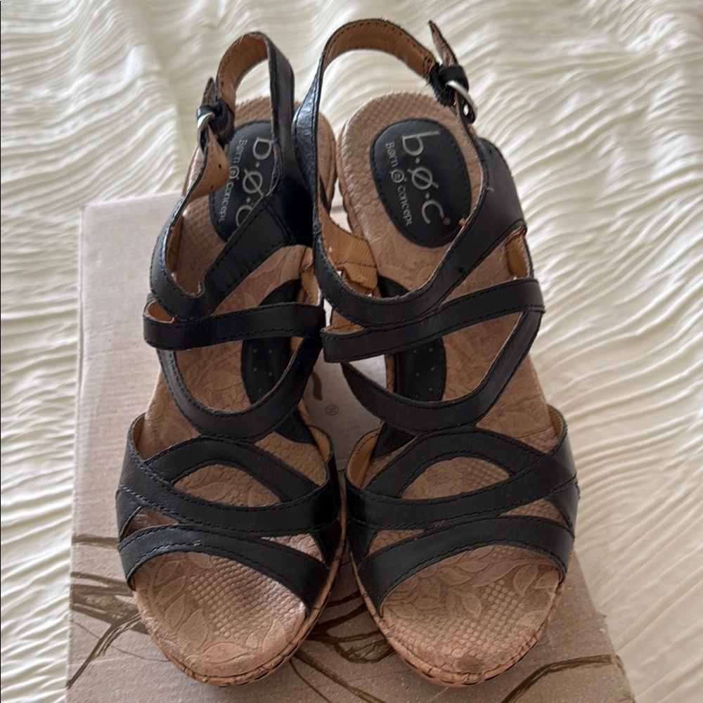 b.o.c. Black Strappy Sandals with Wedge Heel